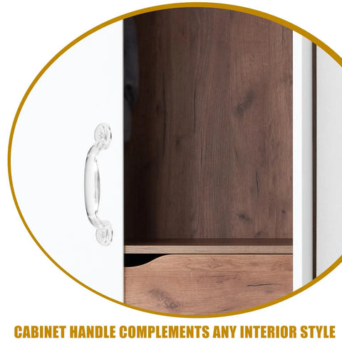 Six Pack Plastic Cabinet Handles And Drawer Pulls For Doors Modern Kitchen installed on white cabinet, crystal clear style