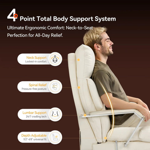 Side view of 160 Degree Reclining Office Chair With Footrest Ultra Plush Cloud Cushion in use, highlighting ergonomic support features.
