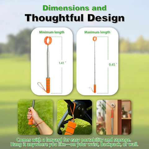 9 Foot Telescopic Golf Ball Retriever with Heavy Duty Stainless Steel Shaft Non Slip Rubber Grip Dual Sided Pressure Activated Cup dimensions