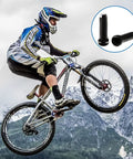 Mountain biker in action with inset of 48Pcs Bike Cable End Crimps Set for MTB and Road Bike, Alloy Brake and Shifter Caps in black