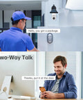 Person using Smart Light Bulb Camera With 5G And 2.4GHz WiFi 2K Outdoor Security Motion Detection Alerts Two Way Talk feature
