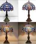 Tiffany Style Blue Purple Stained Glass Table Lamp For Reading And Decor, 12 Inch Shade, 18 Inch Tall, Antique Green Bronze Base, UL Listed Desk Light For Bedroom Living Room Home Office, S558 Series.