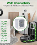 16 Pack Roomba Vacuum Bags For i Series And J Series S9 Plus Leak Proof Replacement in a living room setting with compatibility list