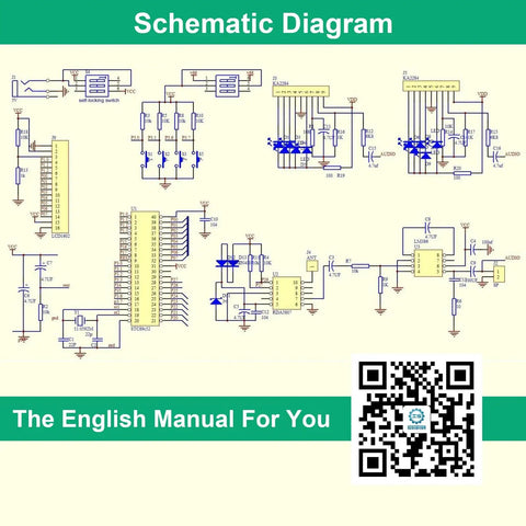 Schematic diagram for DIY FM Radio Kit With LED Pulse Lights And LCD Display 87 To 108 MHz Soldering Practice Project For Back To School