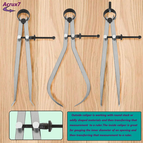 3-piece Acrux7 caliper set, 8-inch carbon steel outside calipers for woodworking