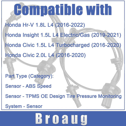 Premium Heavy Duty Plug And Play Bolt On Swap With Zero Drama Fits Honda Civic HRV Insight 2016 To 2022 ABS speed sensors compatibility list.