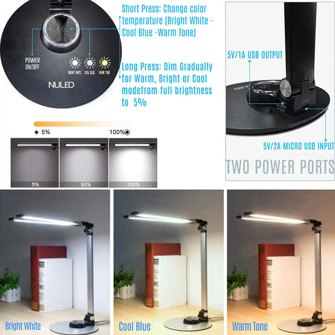 LED Desk Lamp For Home Office And Upright Piano, multiple color modes and dimmable brightness, rotatable stand, USB port