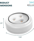 Six Pack Stick On Puck Lights With Remote Controlled DIY LED Under Cabinet Lighting For Kitchen Closet And Countertops Battery Powered Easy Install With Adhesive Or Screw Mounts And Adjustable Brightness shown with product dimensions