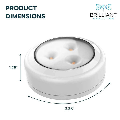 Six Pack Stick On Puck Lights With Remote Controlled DIY LED Under Cabinet Lighting For Kitchen Closet And Countertops Battery Powered Easy Install With Adhesive Or Screw Mounts And Adjustable Brightness shown with product dimensions