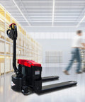 Huge Hauler Rechargeable Electric Pallet Jack With 3300 Lbs Capacity in a warehouse, designed for easy load movement.