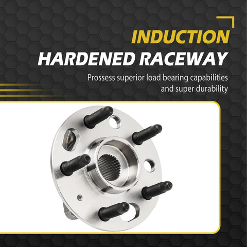 2.4L Front Left And Right CV Axles And Front Wheel Bearing Hub Kit For 2010 To 2017 Chevy Equinox And GMC Terrain With Shaft Replacement Direct Fit Heavy Duty Construction Ready To Install close-up of single hub.