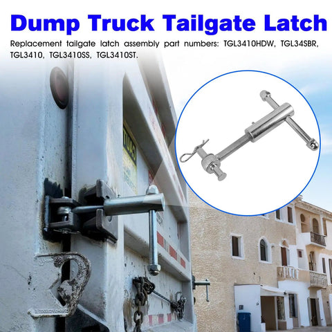 Heavy Duty Dump Trailer Tailgate Latch And Truck Tailgate Lock Bolt On Direct Fit Replacement For TGL3410HDW TGL34SBR shown on dump truck.