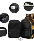 Forest Striding Brown Bear Printed Unisex Backpack With Large Capacity showing interior compartments and pockets.