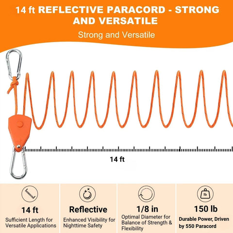 14Ft Retractable Paracord Rope Tie Down Straps With Ratchet Tensioners, 14 ft reflective paracord with specifications
