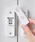 Heavy Duty Barn Door Latches, 180 Degree Swing Gate Lock, Solid Zinc Alloy, Matte White Finish, close-up of secure latch mechanism.