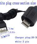 2 Pack 9125 Charger Cable With XH-3P Plug For Q903 And SCX24 RC Cars showing USB and 3-pin XH-3P plug with size measurements