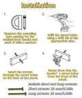 Installation steps for Snake Shaped Cabinet Knobs Set of 4: measure, drill, insert screws, attach snake handles; includes screw sizes.