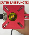 Built Tough Three In One Router Milling Groove Bracket With Smooth Slide Jig Templates, top view of router base and bit setup.