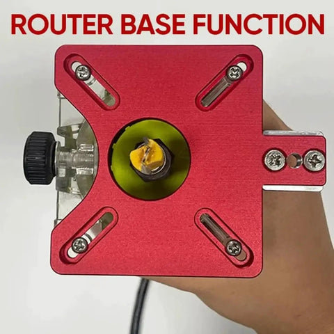 Built Tough Three In One Router Milling Groove Bracket With Smooth Slide Jig Templates, top view of router base and bit setup.