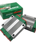 Quad Load Linear Guide Kit HGH20CA HGH20HA HGW20CC HGW20HC HGR20 with packaging and two rail blocks in close-up