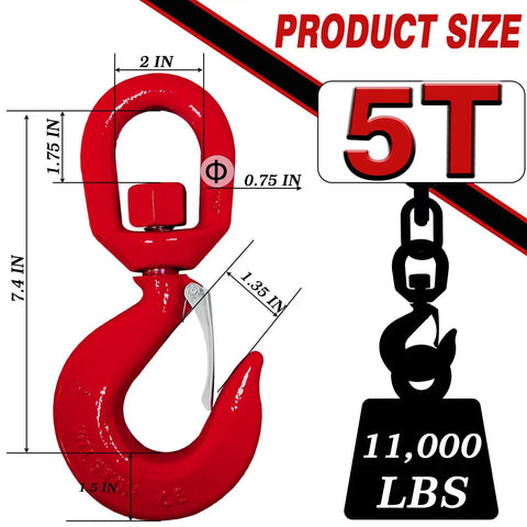 Beefy 5 Ton Swivel Hook With Latch For Hoist Rigging And Lifting Heavy Duty Alloy Steel Crane Hook Handles Up To 11000 Lbs Safety Locking Latch Durable Quenched Steel For Serious Lifting Jobs, red hook size chart