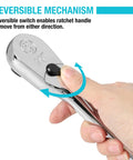 Reversible mechanism on Tough As Nails 1/2 Inch Drive Ratchet Wrench With Extra Long Handle And 90 Tooth Design.