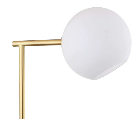 Gold And White Modern Metal Marble LED Bedside Lamp With Frosted Glass Globe Shade Sleek Minimalist Scandinavian Style For Bedroom And Living Room Includes Energy Saving LED Bulbs ETL Listed