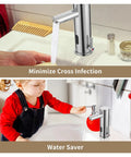 Automatic No Touch Bathroom Sink Faucet With Motion Sensor And Infrared Technology on sink, minimizes contact for hygiene.