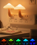 Two Pack Mushroom Night Light Plug In Wall Lamp With Sensor LED Nightlight Cute Mini For Kids Nursery Bedroom Decor Gift 7 Color