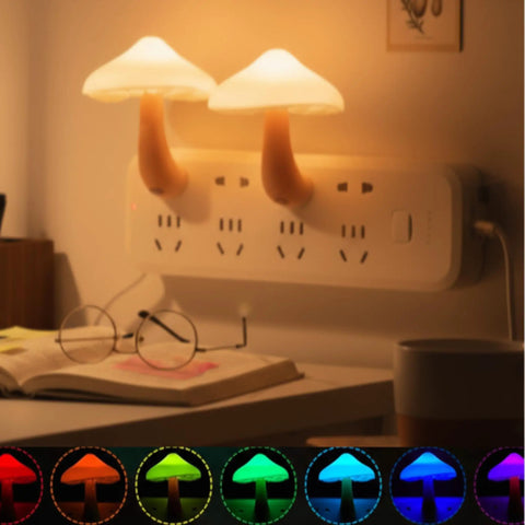 Two Pack Mushroom Night Light Plug In Wall Lamp With Sensor LED Nightlight Cute Mini For Kids Nursery Bedroom Decor Gift 7 Color