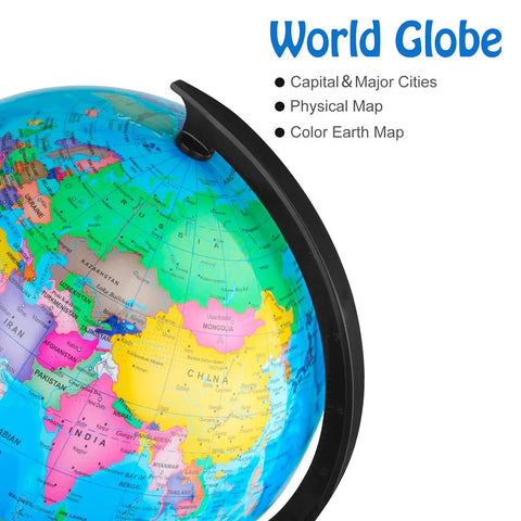 Close-up of 10 Inch DIY World Globe For Kids Learning Hands On Assembly Educational Rotating Globe Large World Map For Classroom Geography.