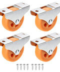 2 Inch Rigid Fixed Plate Caster Wheels Set 4 Pack Low Profile PP Casters With M4 Screws Orange For Drawers Cabinets And Furniture
