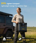 Top Shelf Portable Power Station And Solar Generator Bundle With 2150Wh LiFePO4 Battery Plus 200W Solar Panel showcased outdoors with a woman.