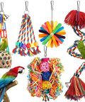 Colorful All In One Bird Toy Set With Rope Perch And Bell Foraging Chewing Shredding Toys For Parrots Conures Cockatiels Budgies