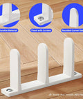 4 Pack Universal Sliding Door Bottom Guide In White ABS Floor Track For One And Three Eighths Inch Thick Closet And Cabinet Doors Includes Mounting Screws And Side Support To Keep Doors Centered And Sliding Smoothly shown installed on wooden floor with durable material and rounded corner design.