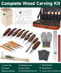 Wood Carving Kit 30 Piece Tools Set With Leather Storage Bag Slick Deluxe Whittling Kit For Beginners And Pros, tools spread out