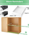 Warm reminders for properly measuring frameless cabinet dimensions for the Legit Heavy Duty Pull Out Cabinet Organizers.