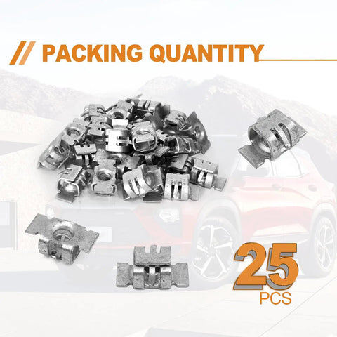 25 Piece Set Of Righteous Front Bumper Specialty Nuts And Fender Liner Panel Clips That Lock Down Tight For Gm Vehicles Featuring Direct Oem 11609952 Replacement With Knockout Fitment And Bulldog Grip For Stress Free Underbody Work, assorted metal fasteners.
