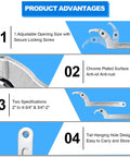 Product advantages of Heavy Duty Adjustable C Spanner Wrench Set in Chrome Vanadium, showing adjustable size, chrome finish, and hanging hole.