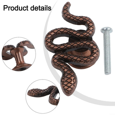 Snake Shaped Cabinet Knobs And Drawer Pulls In Zinc Alloy With Ancient Red Bronze Finish, 52x27x24mm, screw included
