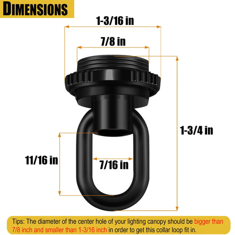 Front view of black die-cast light fixture canopy hardware cross-bar kit with screw collar loop; 1 pack