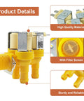 Washer Water Valve Replacement With 3 Solenoid Coils For Speed Queen Huebsch Unimac Models AP4526717 Compatible Rugged Fit And Easy Install F8286401P Part Replacement For Reliable Wash Cycles, yellow metal valve with filter screen