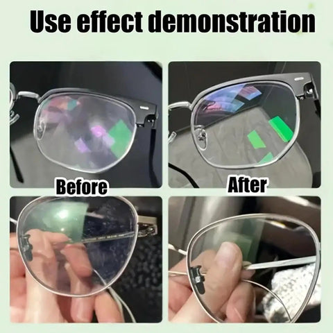 Before and after glasses showing effects of Scratch Remover Kit For Glasses And Screens Polishing Paste To Restore Clarity