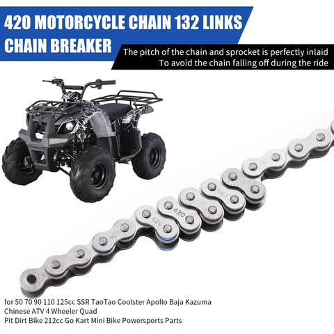 420 Motorcycle Chain With 132 Links And Chain Breaker Kit For 50cc To 212cc ATVs And Dirt Bikes with ATV visual