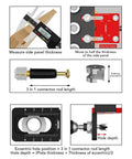 Three In One Dowel Jig Kit Pocket Hole Jig With Adjustable Woodworking Drill Locator diagram showing measurement and configuration steps