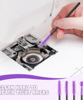 20 pcs sewing machine cleaning brushes with purple silicone bristles and black handles for internal and spool area cleaning