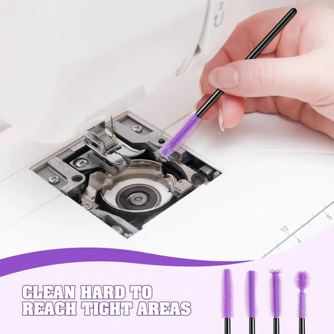 20 pcs sewing machine cleaning brushes with purple silicone bristles and black handles for internal and spool area cleaning
