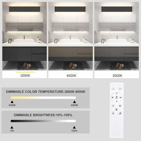 Remote Control Dimmable Sleek Black Vanity Light Fixture With Color Temperature Adjustable LED For Bathroom 32.6 Inch Remote Included