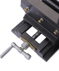 Heavy Duty 6 Inch Cross Slide Vise With X Y Table Mount For Drill Press And Metal Milling Applications Featuring Rock Solid Steel Jaws, close-up of clamp mechanism.