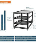 Diagram of 12U Open Frame Network Rack for IT and AV gear, dimensions 20.5"x20.2"x21.0", showing two 1U shelves.